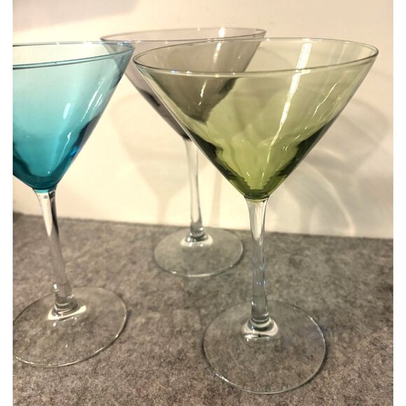 Set of 3 Assorted Colors Martini glasses, Jewel Tone 7.25"  #3051 - Picture 4 of 5